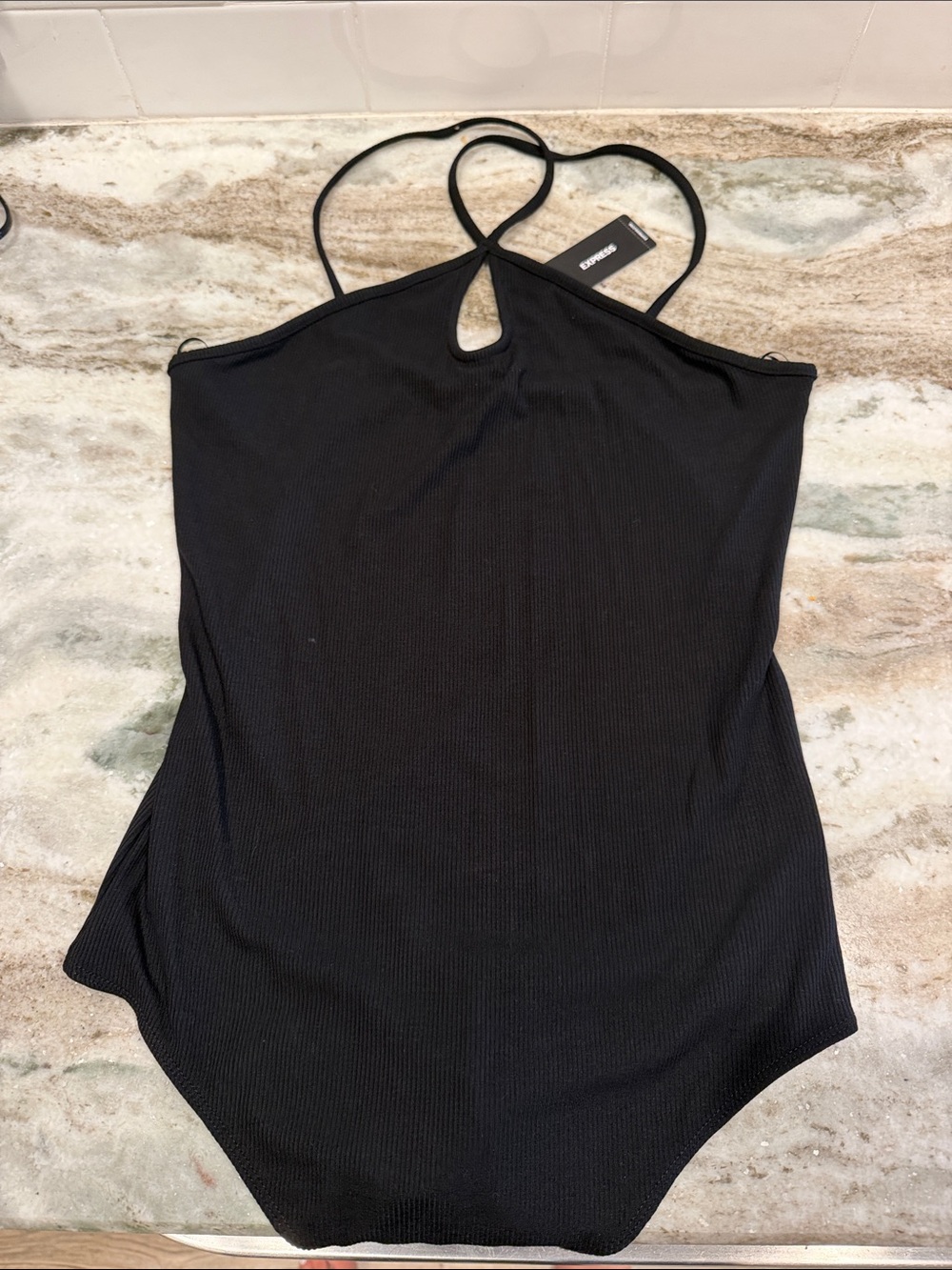 Express Black Ribbed Keyhole Strappy Bodysuit